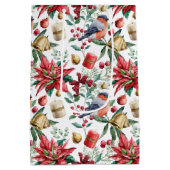 Kerstmis Symbolen met Poinsettia met Rode Robin Medium Cadeauzakje (Achterkant)