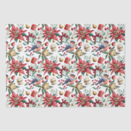 Kerstmis Symbolen met Poinsettia met Rode Robin Tissuepapier