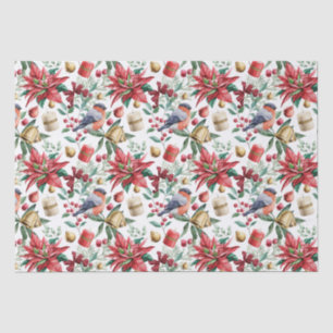 Kerstmis Symbolen met Poinsettia met Rode Robin Tissuepapier