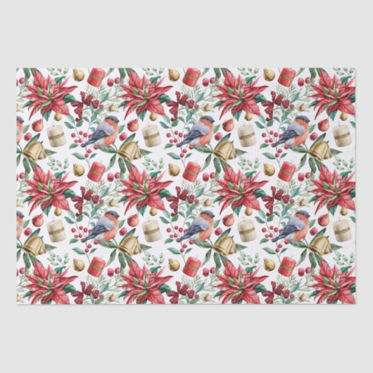 Kerstmis Symbolen met Poinsettia met Rode Robin Tissuepapier (Voorkant)