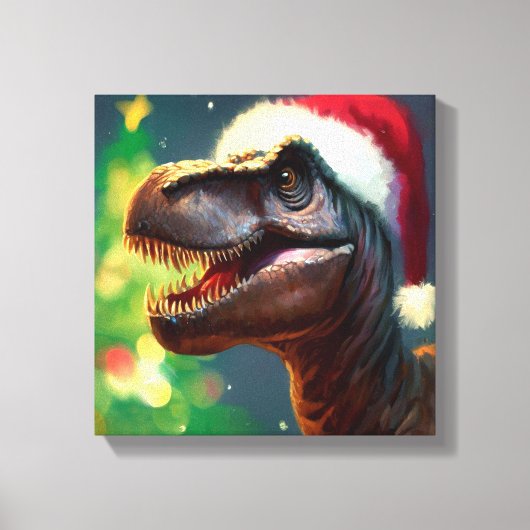 Kerstmis T-Rex 2 Canvas Afdruk (Voorkant)