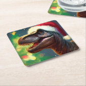 Kerstmis T-Rex 2 Kartonnen Onderzetters (Schuin)
