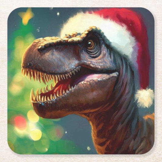 Kerstmis T-Rex 2 Kartonnen Onderzetters (Voorkant)