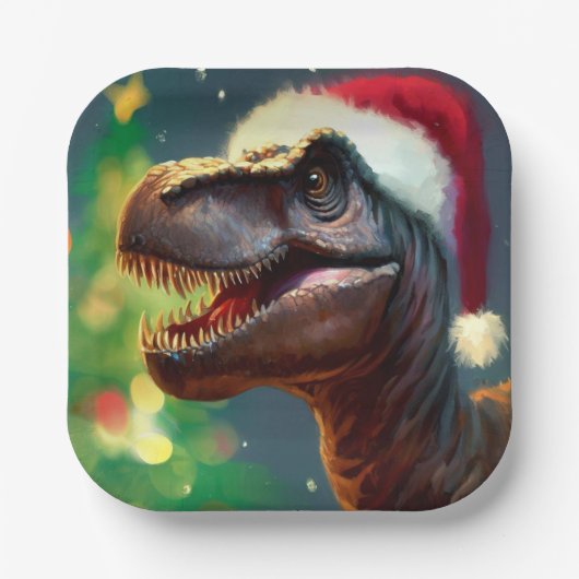 Kerstmis T-Rex 2 Papieren Bordje (Voorkant)