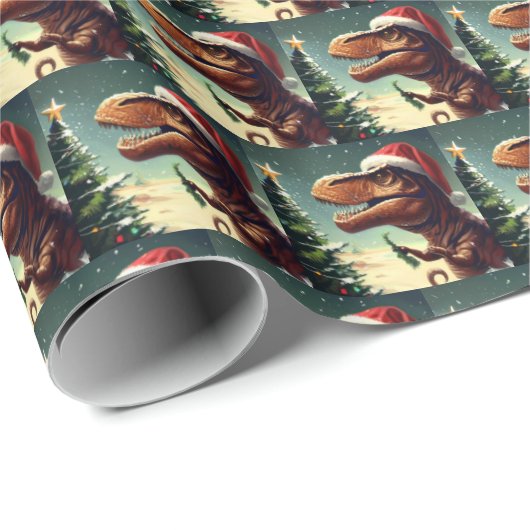 Kerstmis T-Rex 4 Cadeaupapier (Rol Hoek)