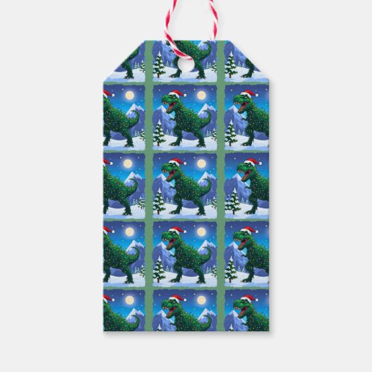 Kerstmis T Rex Cadeaulabel (Voorkant)