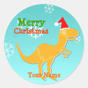 Kerstmis T-Rex Cartoon Dinosaur Name Stickers