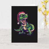 Kerstmis T-rex Dinosaur | Dinosaur Design Kaart (Gele Bloem)