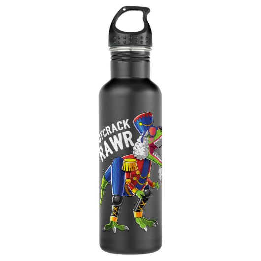 Kerstmis T Rex Dinosaur Nutkraker Nutkraker Gif Waterfles (Voorkant)
