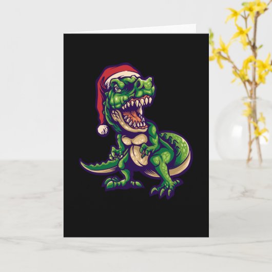 Kerstmis T-rex Dinosaur | Ontwerp van Dinosaur Kaart (Gele Bloem)
