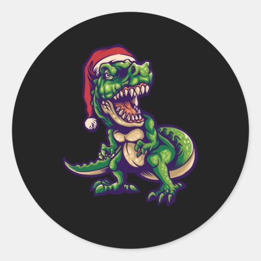 Kerstmis T-rex Dinosaur | Ontwerp van Dinosaur Ronde Sticker (Voorkant)