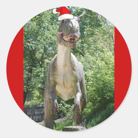 Kerstmis T-Rex Dinosaur Ronde Sticker (Voorkant)