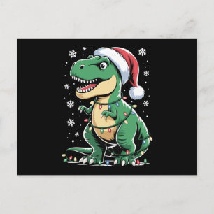 Kerstmis T Rex Dinosaurus Kerstman Hoed Lichten Sn Feestdagenkaart