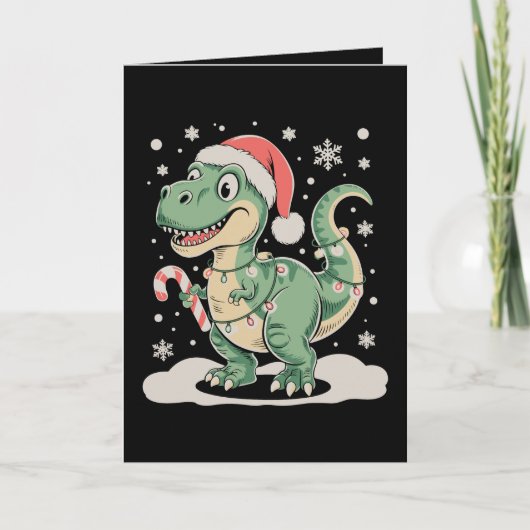 Kerstmis T Rex Dinosaurus Kerstmuts Vakantie Kaart (Voorkant)