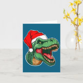 Kerstmis T-rex Kaart (Gele Bloem)
