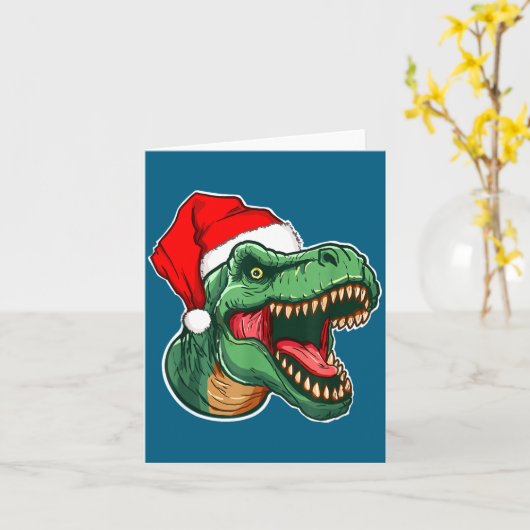 Kerstmis T-rex  Kaart (Gele Bloem)