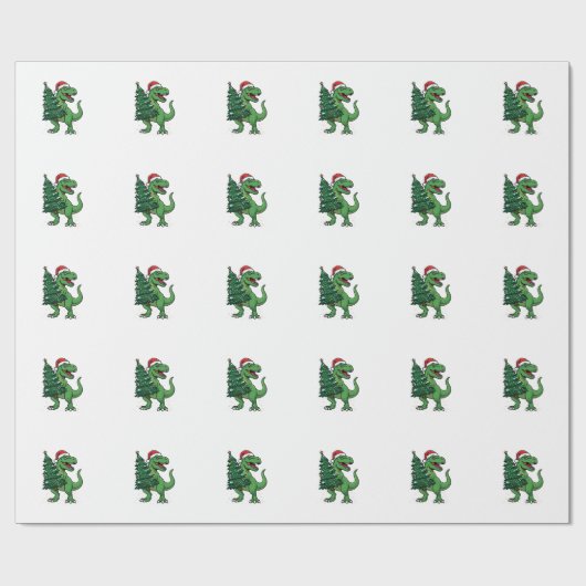 Kerstmis T-Rex met Kerstboom Cadeaupapier (Vlak)