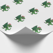 Kerstmis T-Rex met Kerstboom Cadeaupapier (Hoek)
