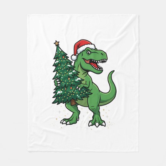 Kerstmis T-Rex met Kerstboom Fleece Deken (Voorkant)