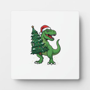 Kerstmis T-Rex met Kerstboom Fotoplaat
