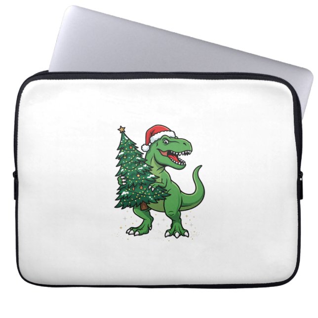 Kerstmis T-Rex met Kerstboom Laptop Sleeve (Voorkant)