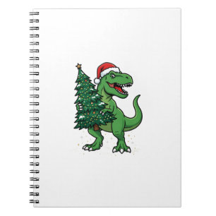 Kerstmis T-Rex met Kerstboom Notitieboek