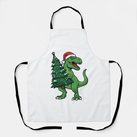 Kerstmis T-Rex met Kerstboom Schort (Voorkant)