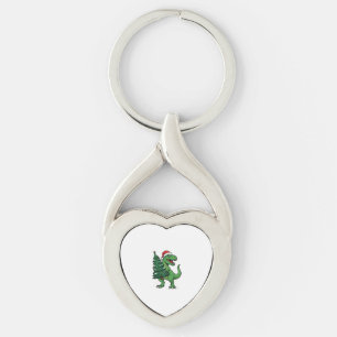 Kerstmis T-Rex met Kerstboom Sleutelhanger