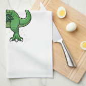 Kerstmis T-Rex met Kerstboom Theedoek (Quarter Fold)