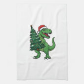Kerstmis T-Rex met Kerstboom Theedoek (Verticaal)