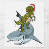 Kerstmis T-rex met Xmas verlichting Het vinden van Wijn Etiket (Enkel label)