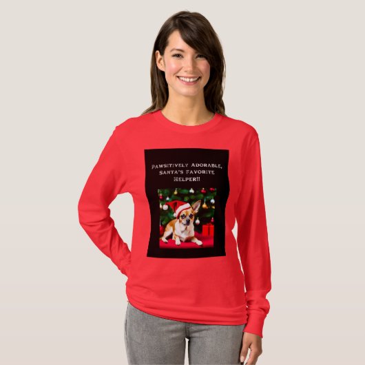 Kerstmis T-shirt Chihuahua in Santa hat (Voorkant volledig)