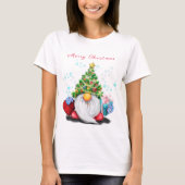 Kerstmis T-Shirt Gelukkige Gnome met Gift (Voorkant)