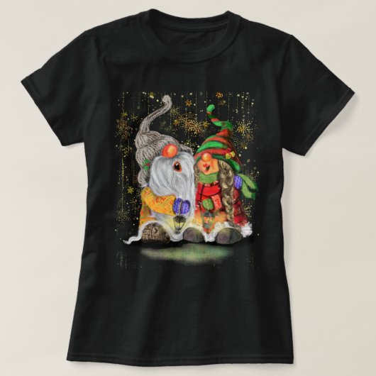Kerstmis T-shirt Gift Gelukkig Zingend Paar Gnomen (Design voorkant)