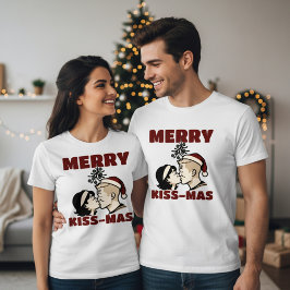 Kerstmis T-shirt met Merry Kiss-Mas