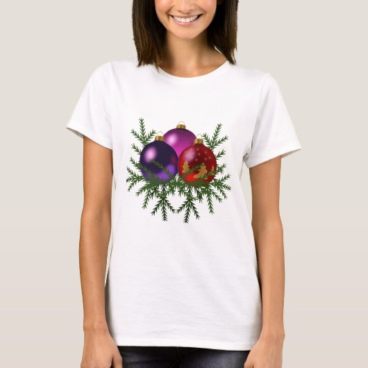 Kerstmis T-Shirt - Ornamenten en pine (Voorkant)