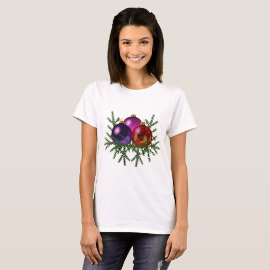 Kerstmis T-Shirt - Ornamenten en pine (Voorkant volledig)