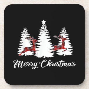 Kerstmis T-shirt voor vrouwen Buffalo Plaid Hert Bier Onderzetter