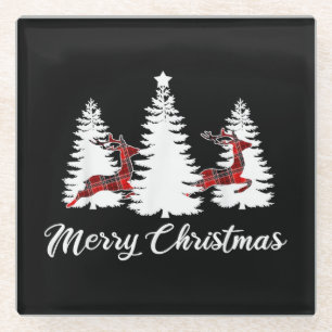 Kerstmis T-shirt voor vrouwen Buffalo Plaid Hert Glazen Onderzetter