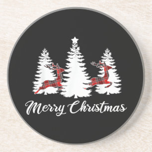 Kerstmis T-shirt voor vrouwen Buffalo Plaid Hert Zandsteen Onderzetter