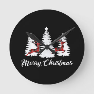 Kerstmis T-shirt voor vrouwen Buffalo Plaid Rendie Ronde Klok