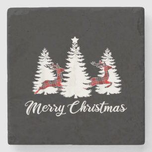 Kerstmis T-shirt voor vrouwen Buffalo Plaid Rendie Stenen Onderzetter