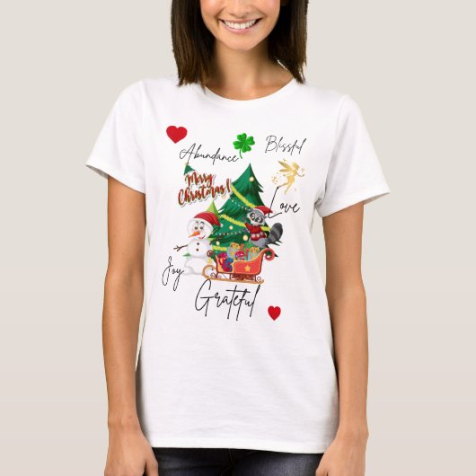 Kerstmis T-shirt | Vreugde, Liefde & Overvloed  (Voorkant)