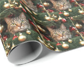 Kerstmis Tabby Kat In Vakantie Boom Cadeaupapier (Rol Hoek)