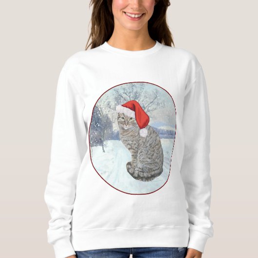 Kerstmis Tabby Kat Sneeuw Trui (Voorkant)