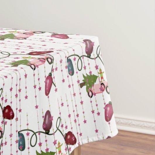 Kerstmis tafelkleed, roze auto elf, lichten tafelkleed (Voorbeeld)