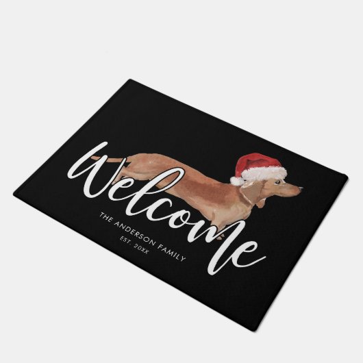 Kerstmis Tan Dachshund - Gepersonaliseerd zwart Deurmat (Schuin)