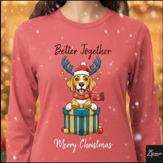 Kerstmis Tan Pointer Rendier Cadeau Grafisch Tri-Blend Shirt