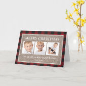 Kerstmis Tante Oom Rood Zwart Buffalo Plaid 3 Foto Kaart (Gele Bloem)