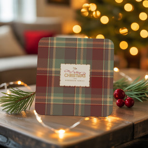 Kerstmis Tartan Baksteen Rood Groen ID1141A Kartonnen Onderzetters
